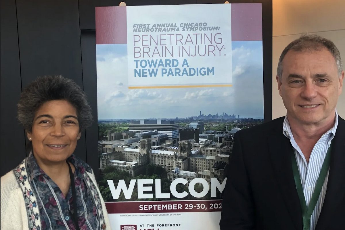 Dr. Rosabel Young and Dr. Fernando Goldenberg at UChicago Medicine’s first symposium on penetrating brain injury.